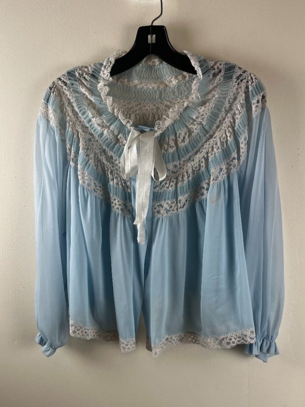 Vintage Blue Sheer Pandora Bed Jacket By Lingerie
